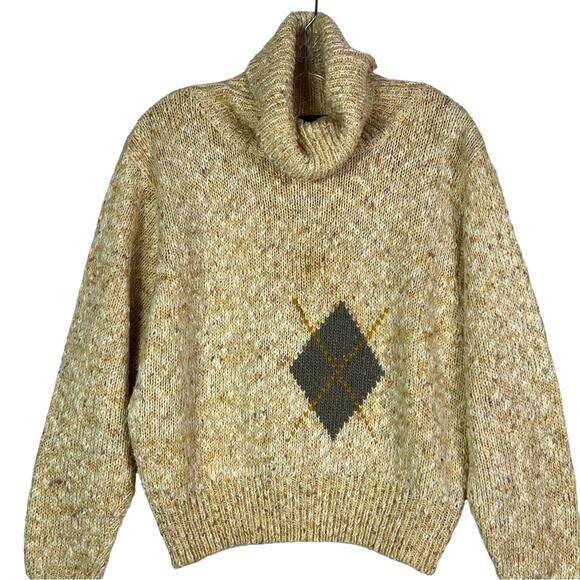 Liz Sport Sweater Womens Medium Brown Argyle Turtleneck Knit Vintage 80's - Picture 1 of 10